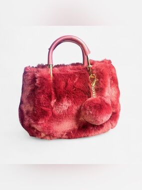 Plush Faux Fur Top-Handle Satchel in Red